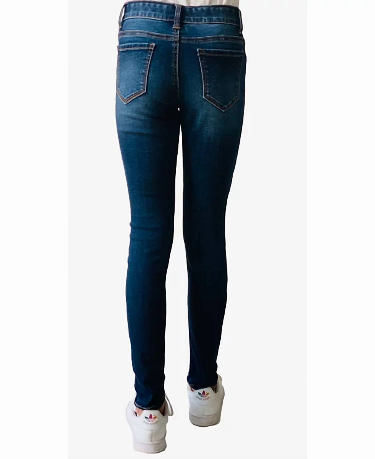 Big Girls Destructed Denim Skinny Jeans In Medium Blue Girls Ripped Skinny Jeans