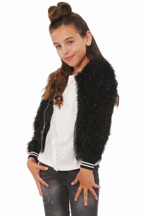 Big Girls Faux Fur Sparkly Sporty Chic Bomber Jacket girls trench coats, waterproof jackets girls