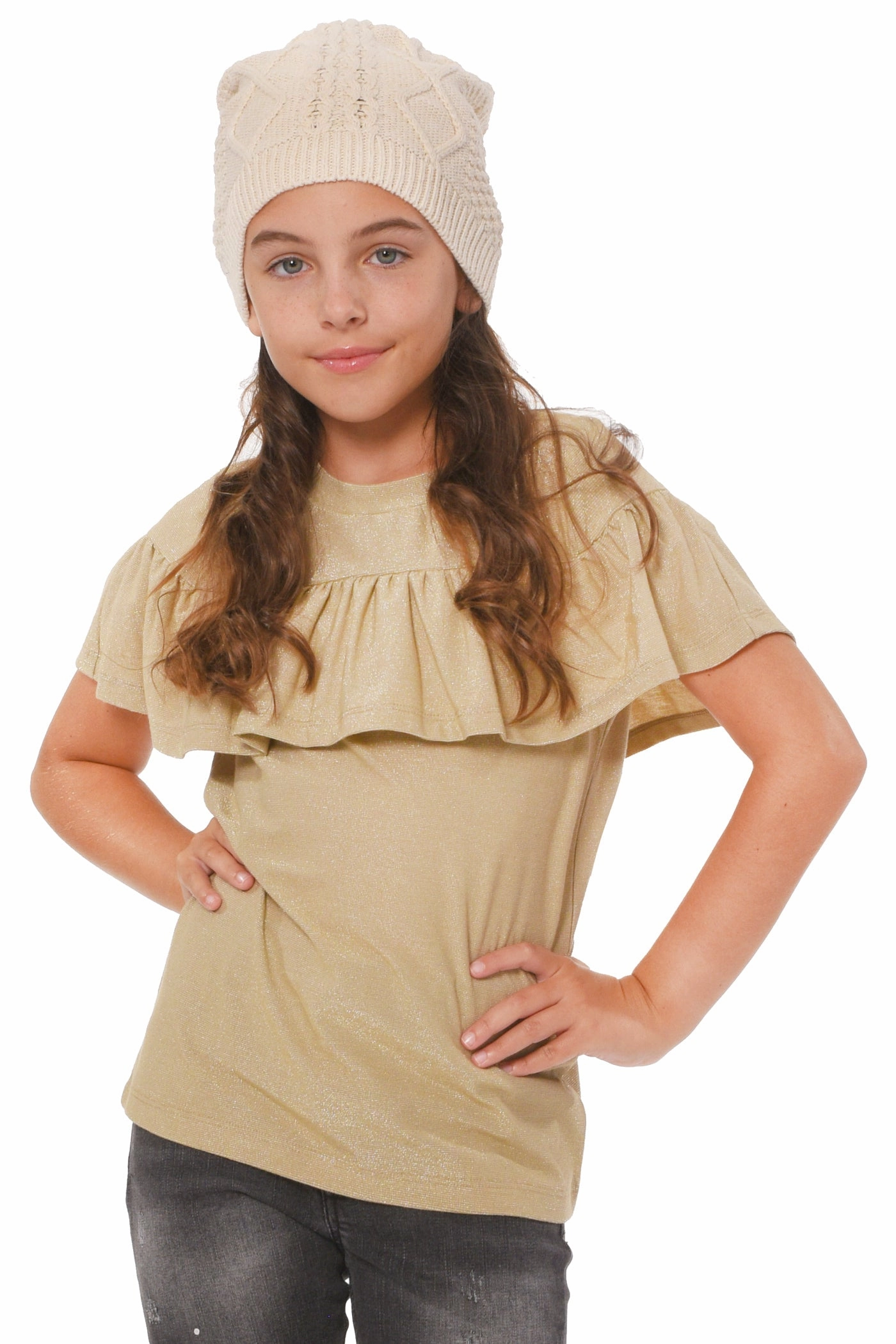 Big Girls Ruffled Short Sleeve Top ruffle tops girls, long sleeve tees girls
