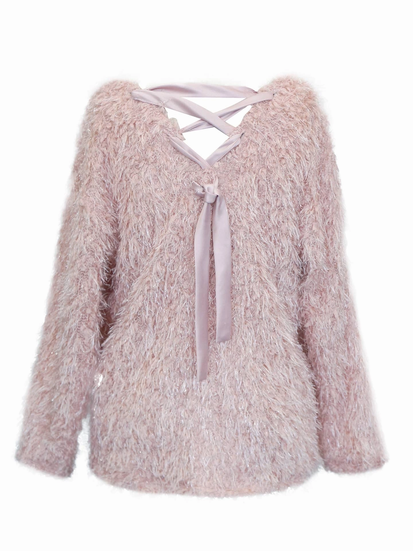 Big Girls Soft Faux Fur Fuzzy Tinsel Long Sleeve Pullover Girls Chunky Knit Sweater