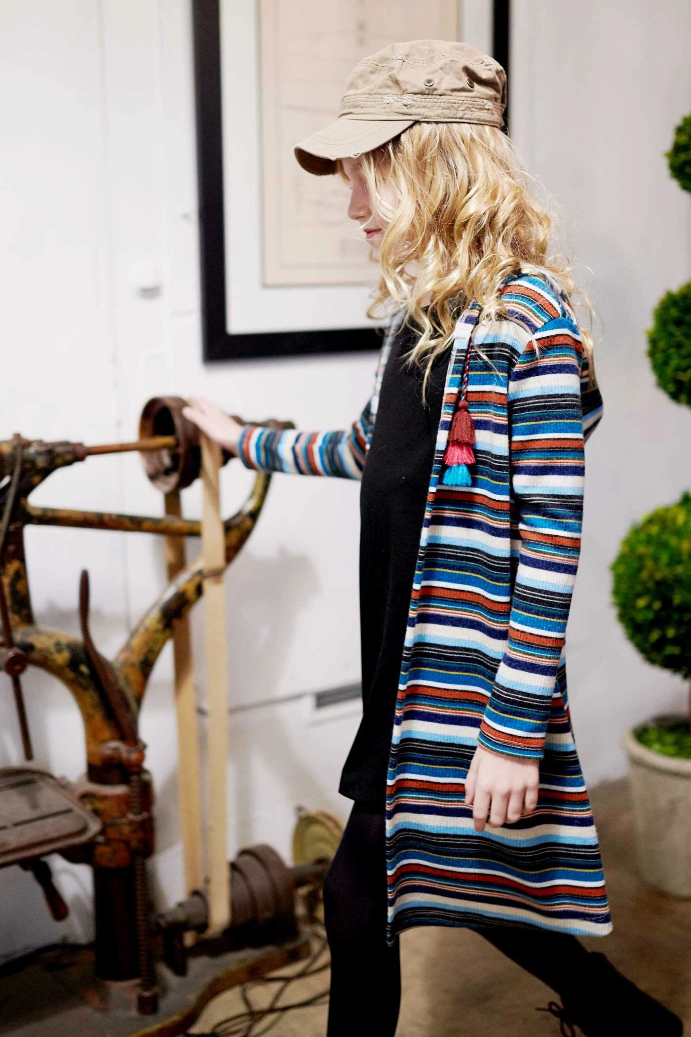 Big Girls Striped Knit Long Hoodie Cardigan Girls Chunky Knit Sweater