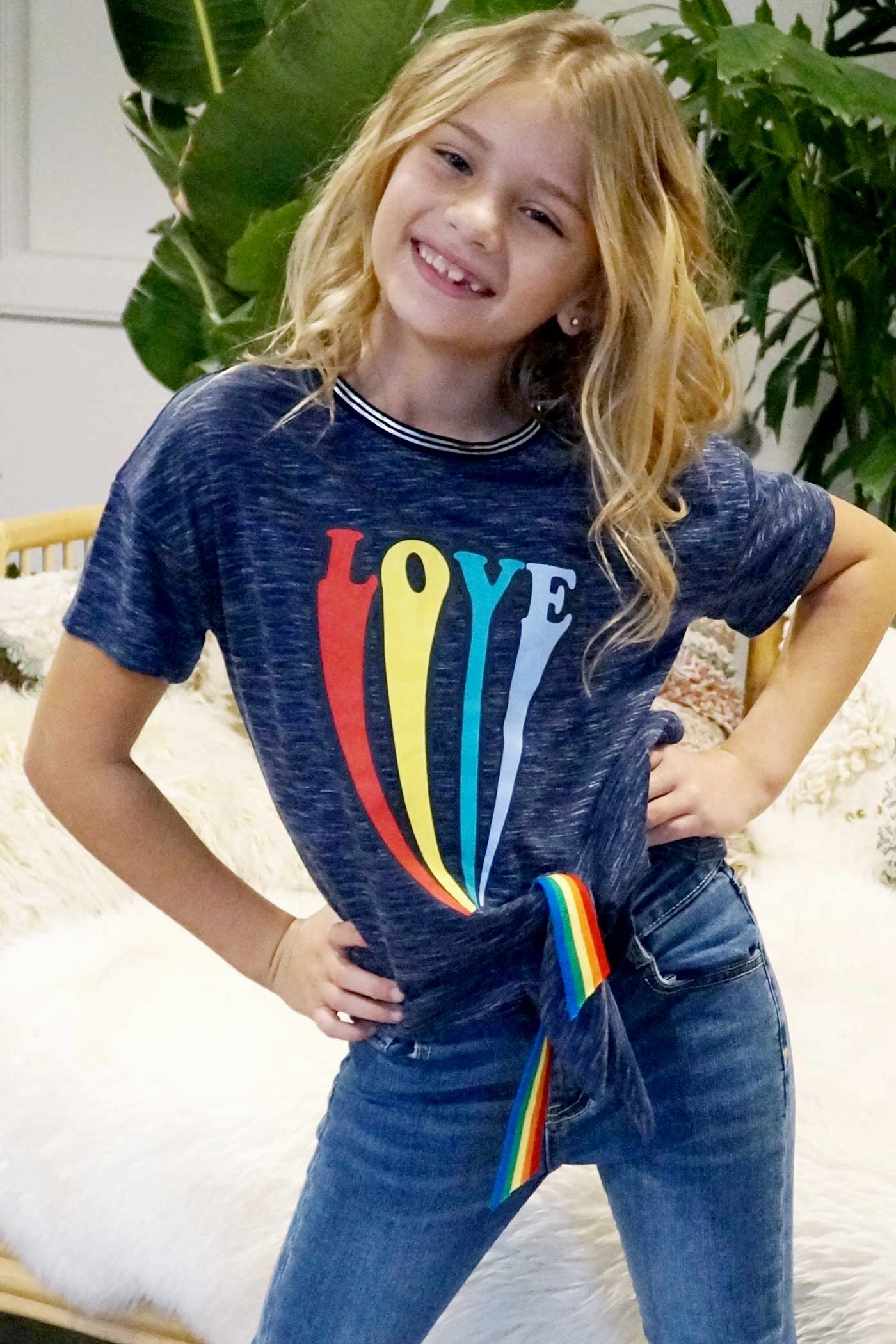 Big Girls Tie Front Short Sleeve T-shirt Girls Tunic Top