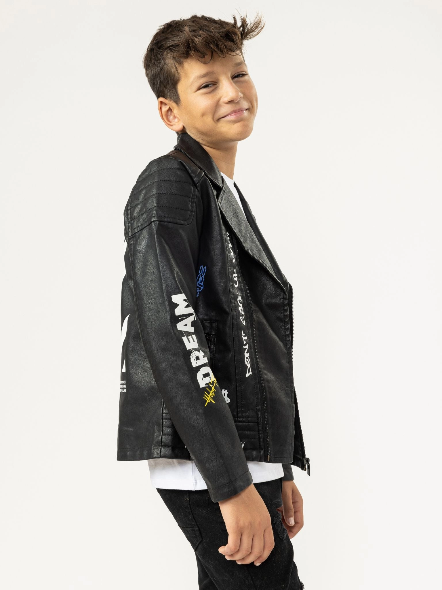 BLACK LEATHER JACKET Boys Waterproof Parka