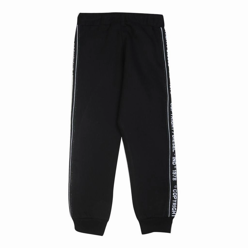 Black Logo Tape Sweatpants Boys Elastic Waist Trousers