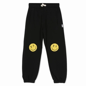 Black Smiley Brush Sweatpants boys jogger pants, school uniform pants boys