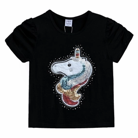 Black Unicorn Applique T-Shirt ruffle tops girls, long sleeve tees girls