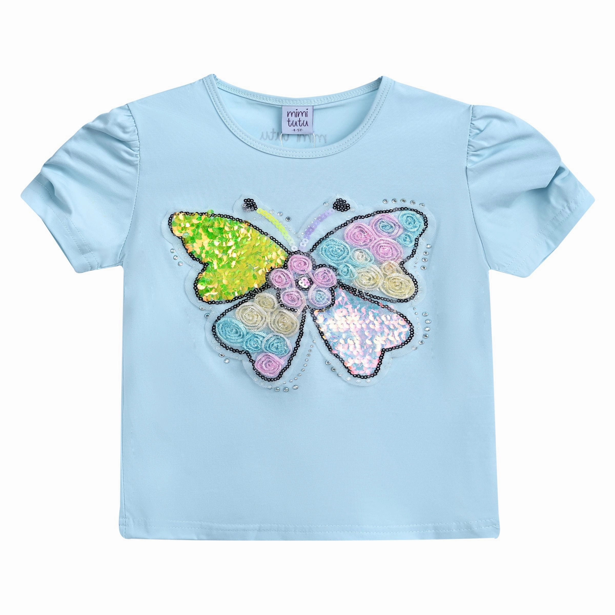 Blue Butterfly Applique T-Shirt girls knit pullovers, cardigan sweaters girls