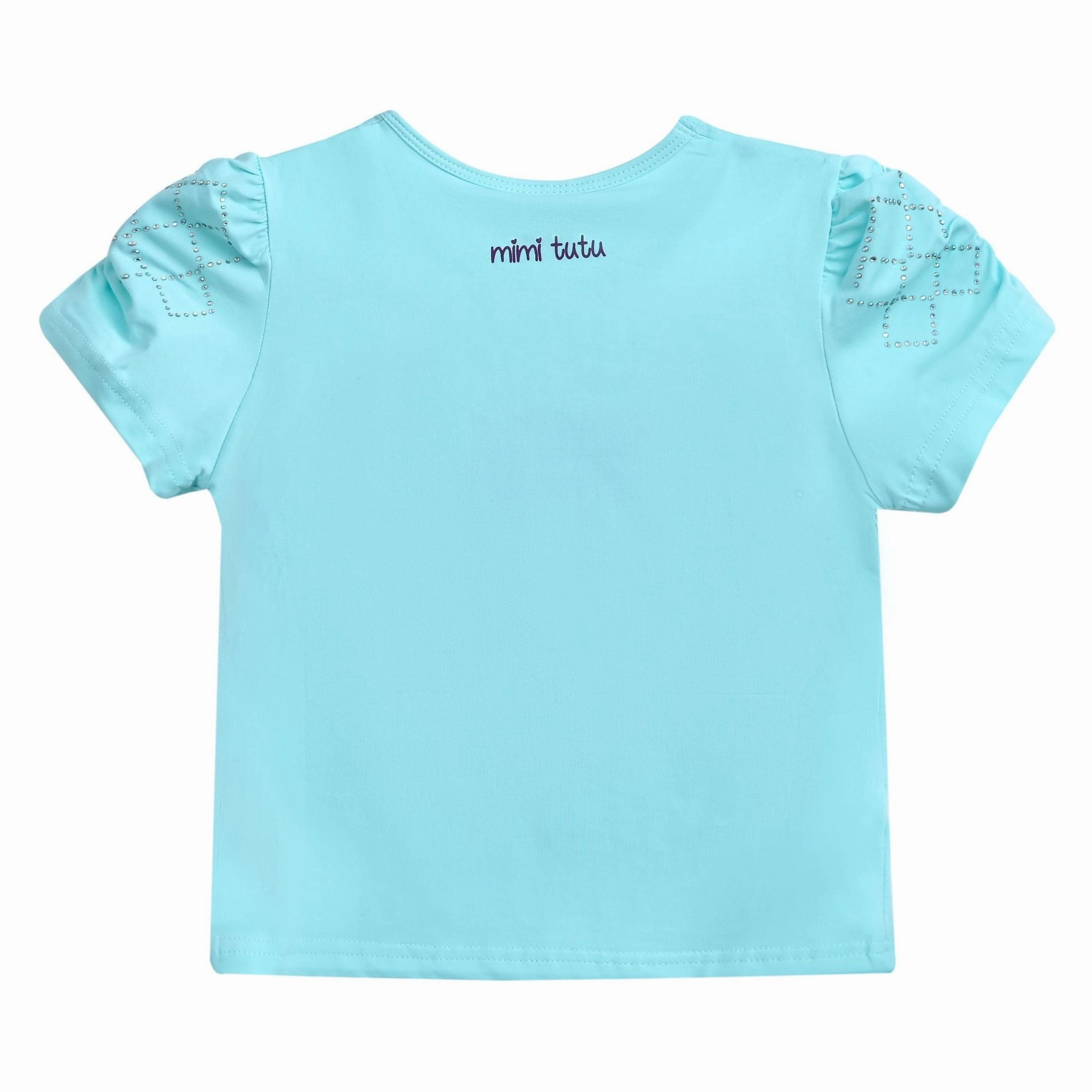 Blue Flowers Applique T-Shirt Girls Chunky Knit Sweater