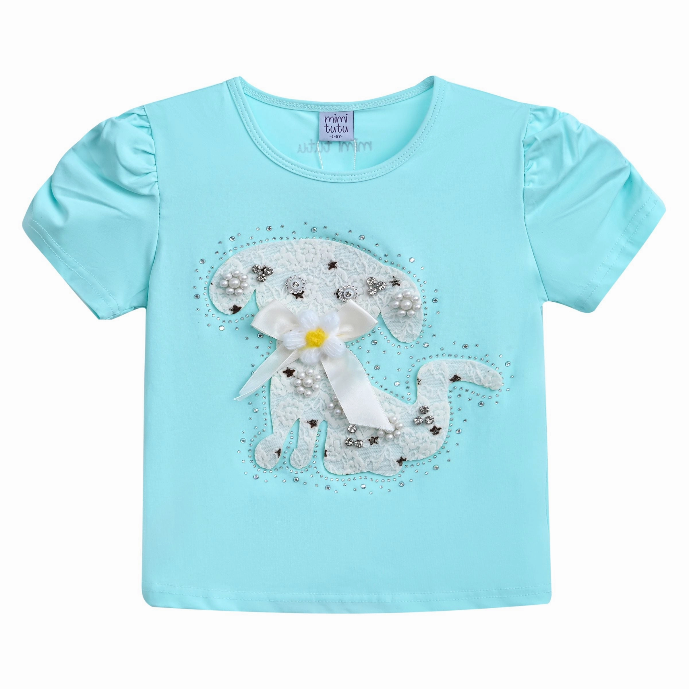 Blue Puppy Applique T-Shirt girls knit pullovers, cardigan sweaters girls