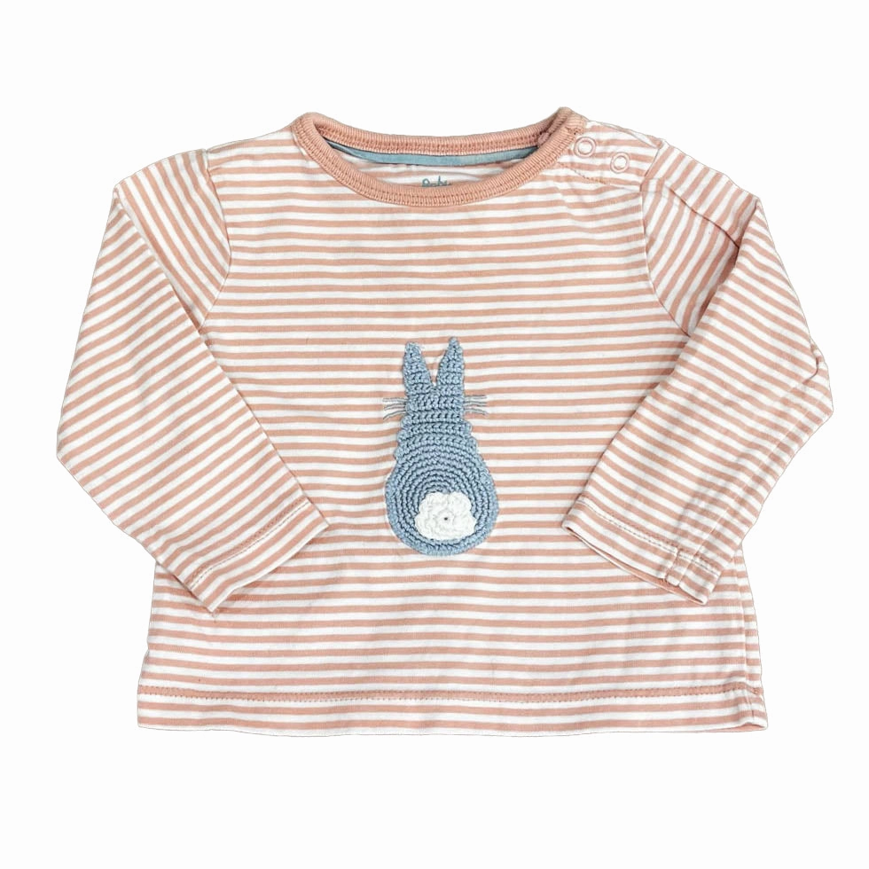 Boden Girls Pink Stripe | Blue Bunny Long Sleeve T-Shirt ruffle tops girls, long sleeve tees girls