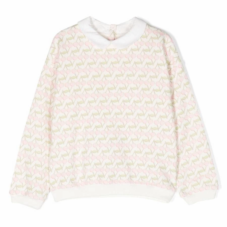 Bonpoint Claudine Cherry-Print Cotton Sweatshirt ruffle tops girls, long sleeve tees girls