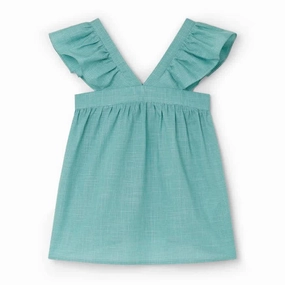 Bonpoint Emeraude Ruffle-Trim Smock Top ruffle tops girls, long sleeve tees girls