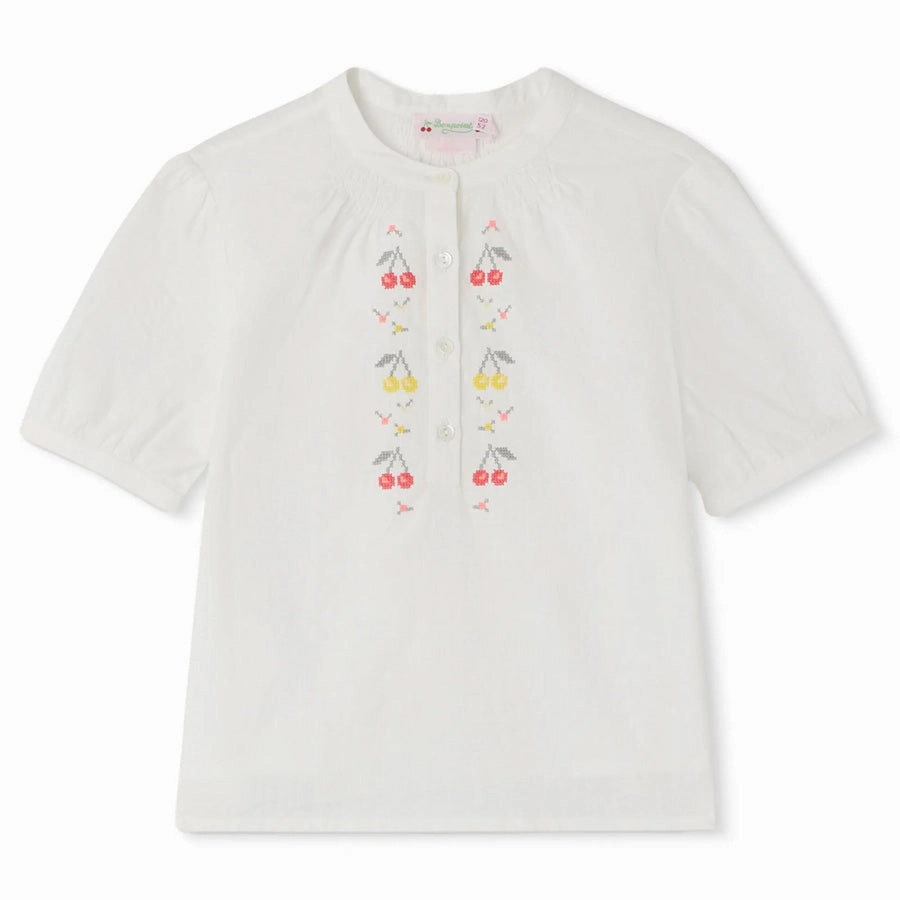 Bonpoint Girls Embroidered-Logo Cotton Blouse ruffle tops girls, long sleeve tees girls