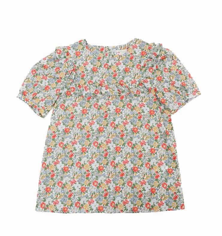 Bonpoint Girls Floral Print Ruffle-Trim Blouse ruffle tops girls, long sleeve tees girls