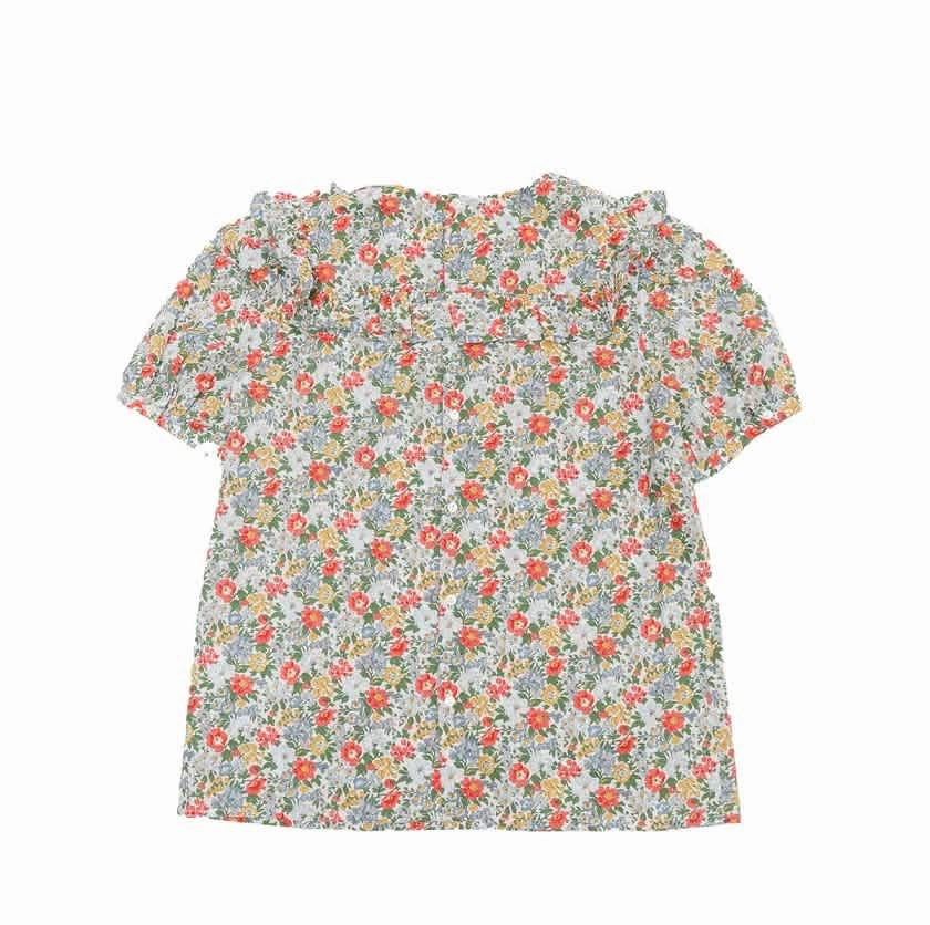 Bonpoint Girls Floral Print Ruffle-Trim Blouse Girls Tunic Top