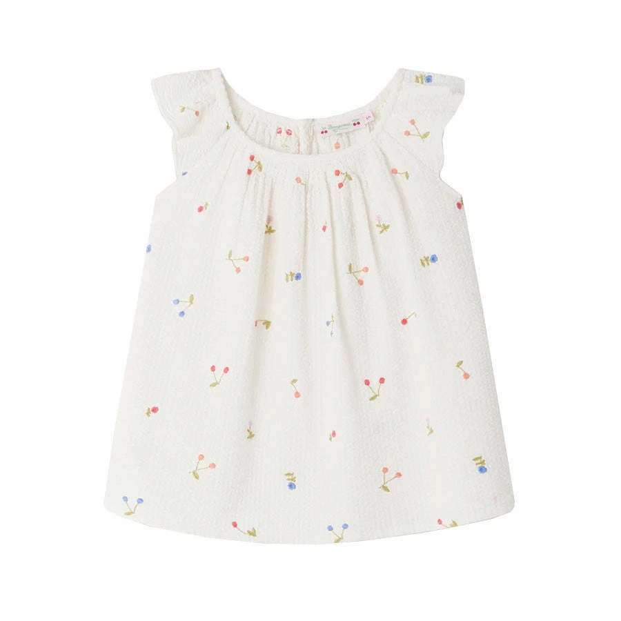 Bonpoint Girls Genia Cherries Cotton Blouse ruffle tops girls, long sleeve tees girls