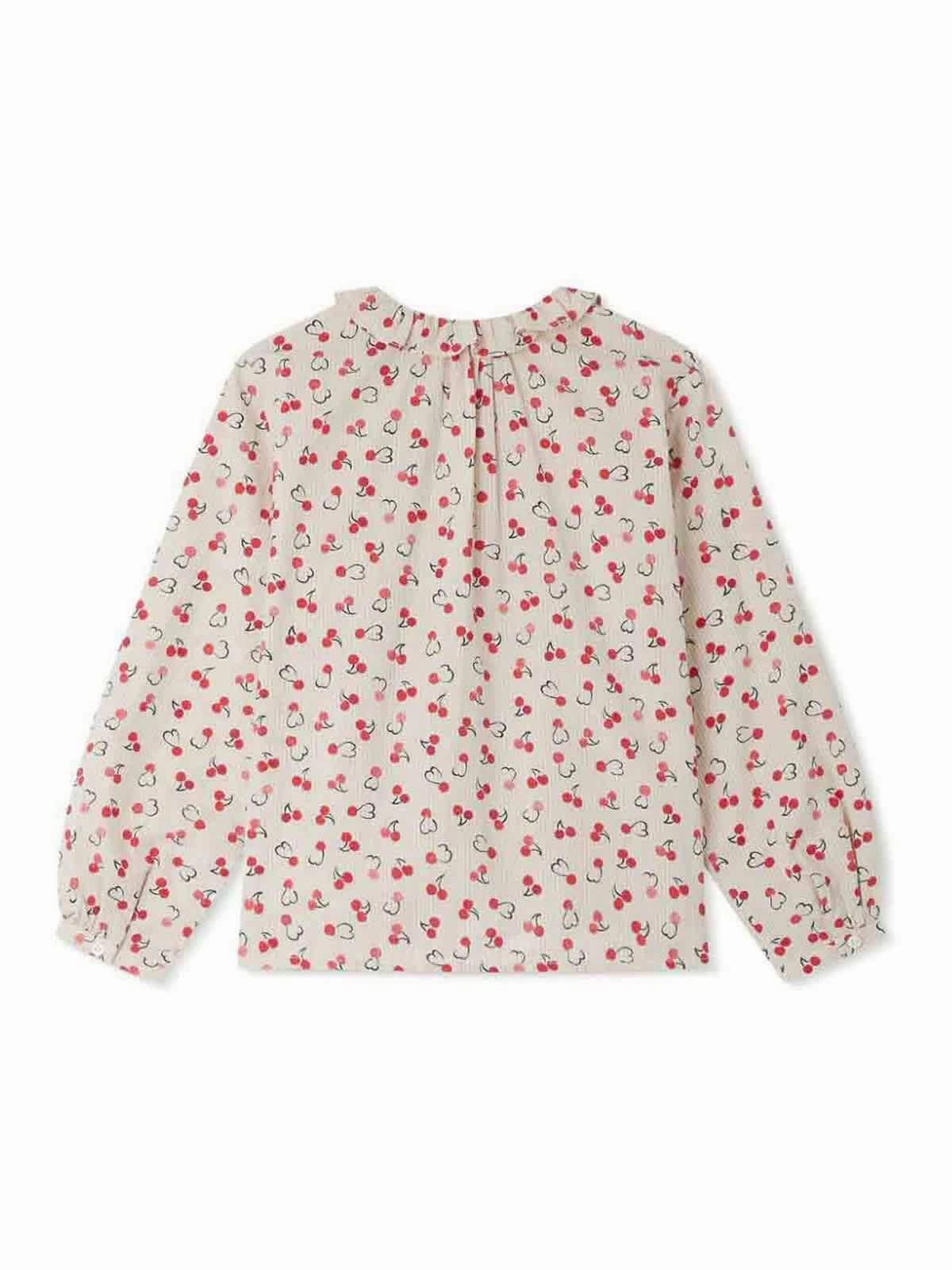 Bonpoint Girls Gentille Blouse With Red Cherry Print Girls Tunic Top