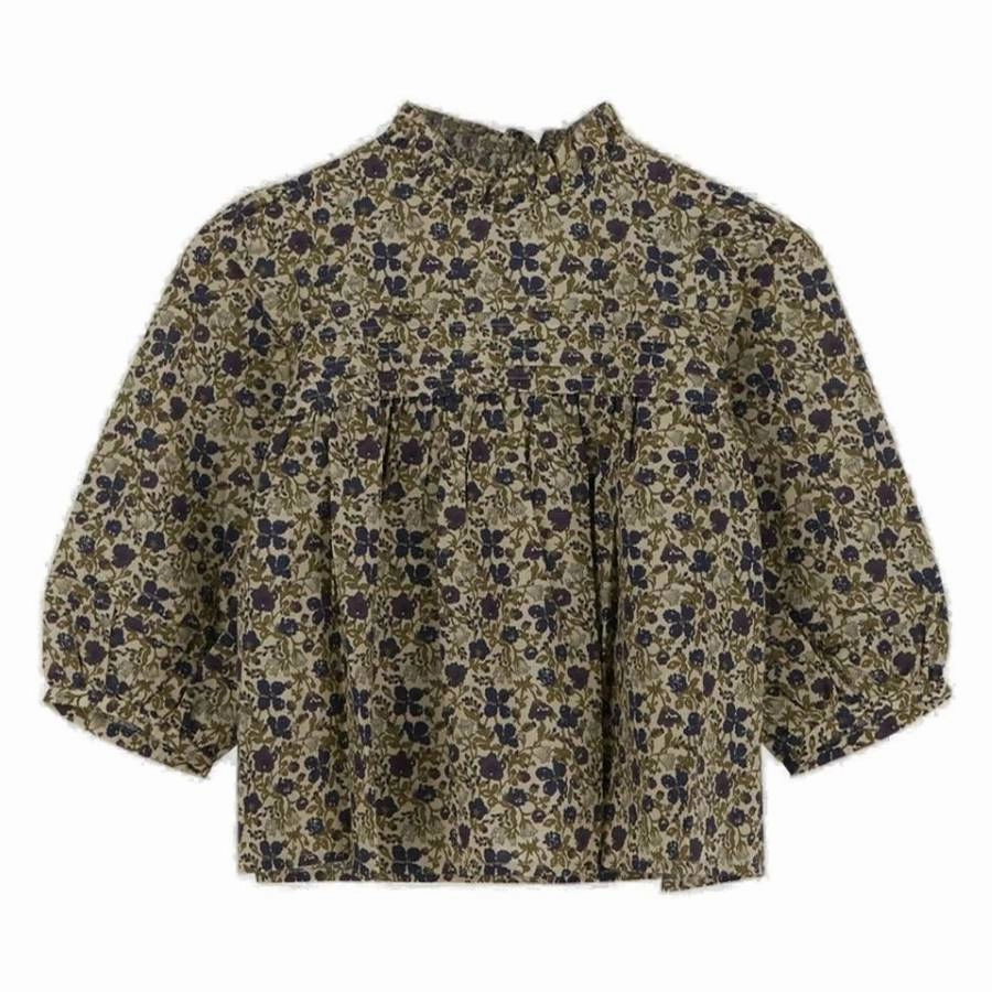 Bonpoint Girls Tess Floral Print Ruffled-Trim Blouse ruffle tops girls, long sleeve tees girls