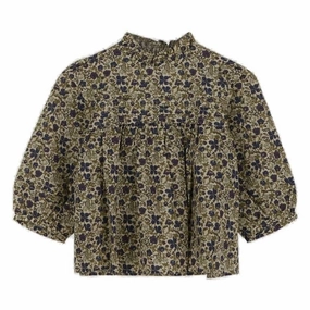 Bonpoint Girls Tess Floral Print Ruffled-Trim Blouse ruffle tops girls, long sleeve tees girls