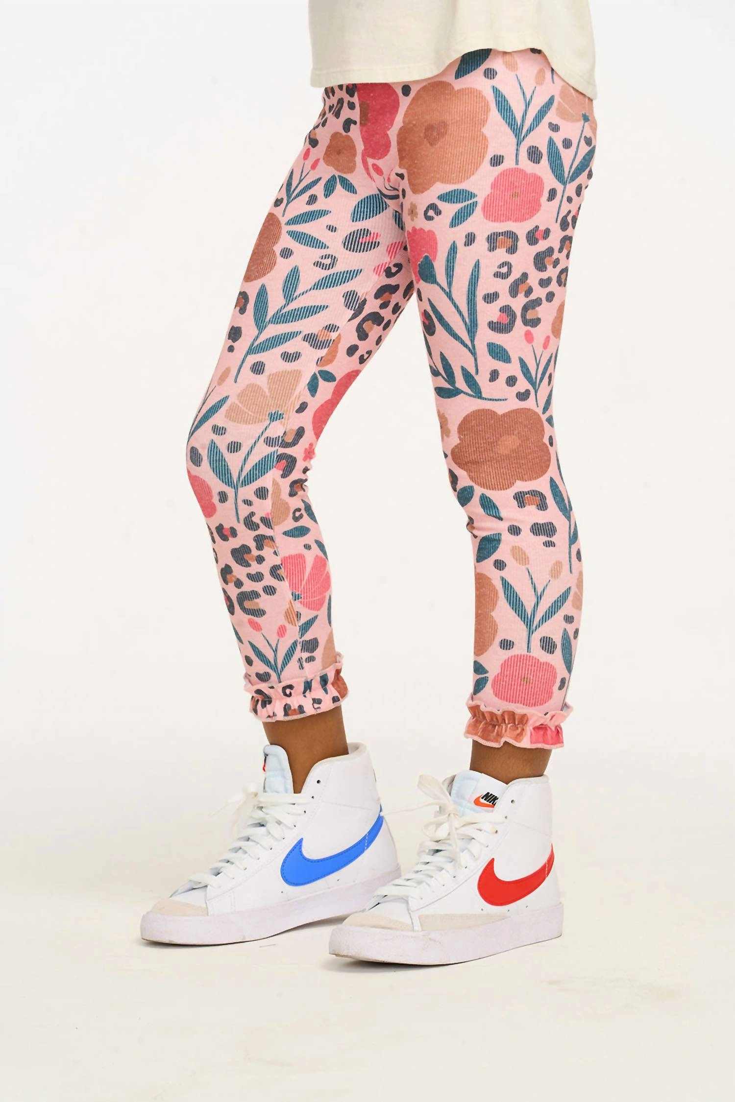 Bottom Ruffle Legging In Floral/leopard Girls Flared Leggings