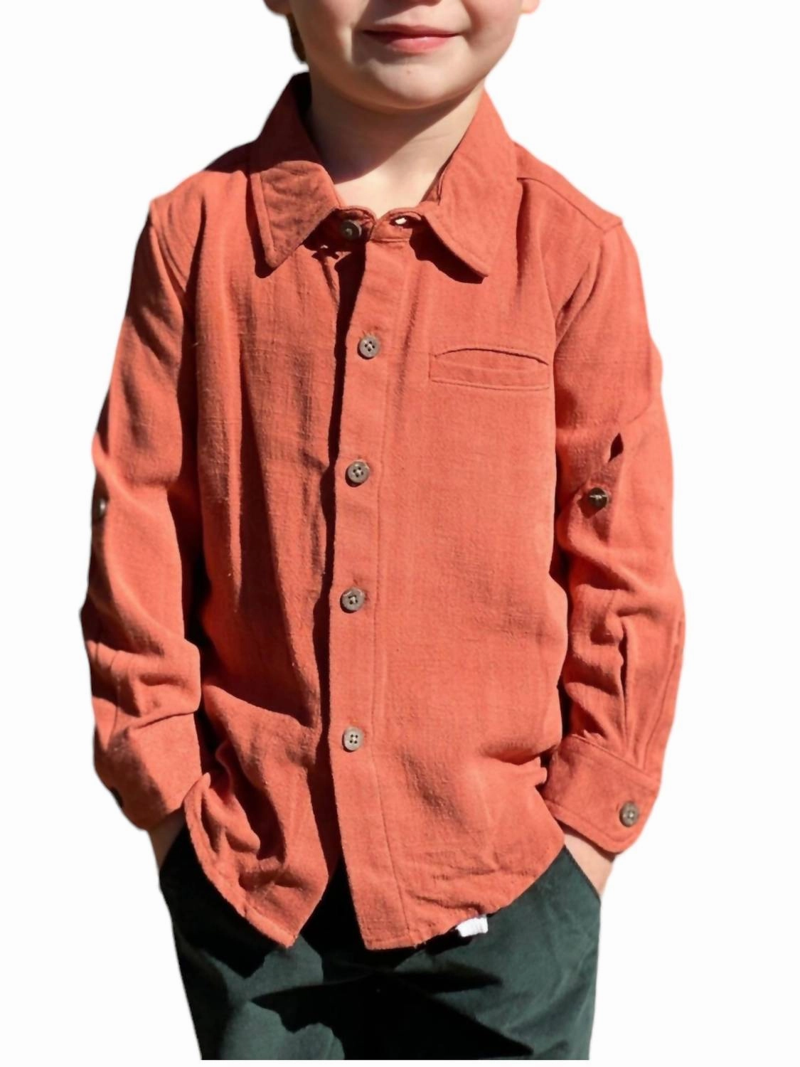 Boy's Atwood Woven Shirt In Rust Gauze Boys Henley T Shirt