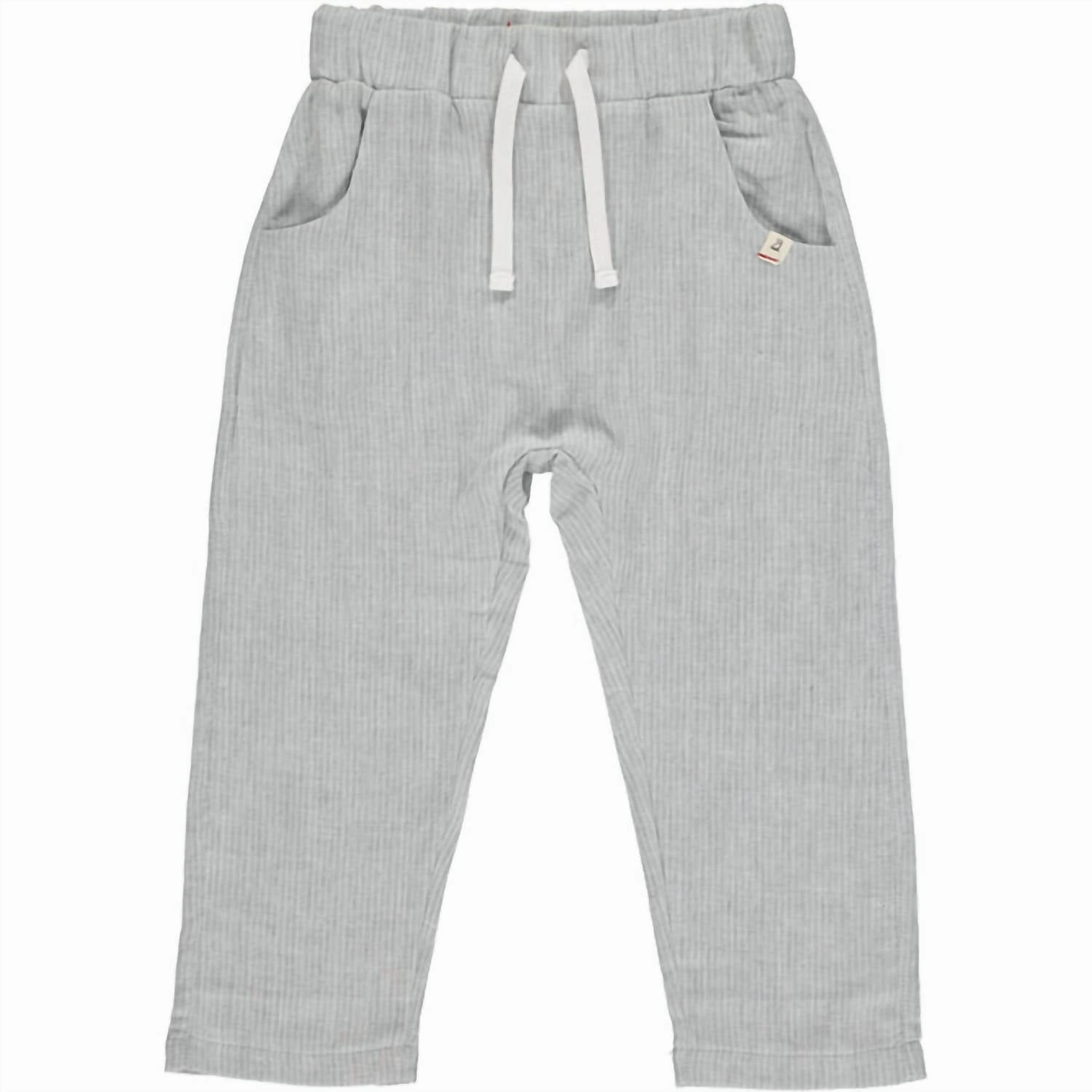 Boy's Bosun Cotton Pants In Grey Stripe boys jogger pants, school uniform pants boys