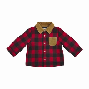 Boy's Buffalo Check Corduroy Shacket In Red winter jackets for boys, lightweight puffer boys