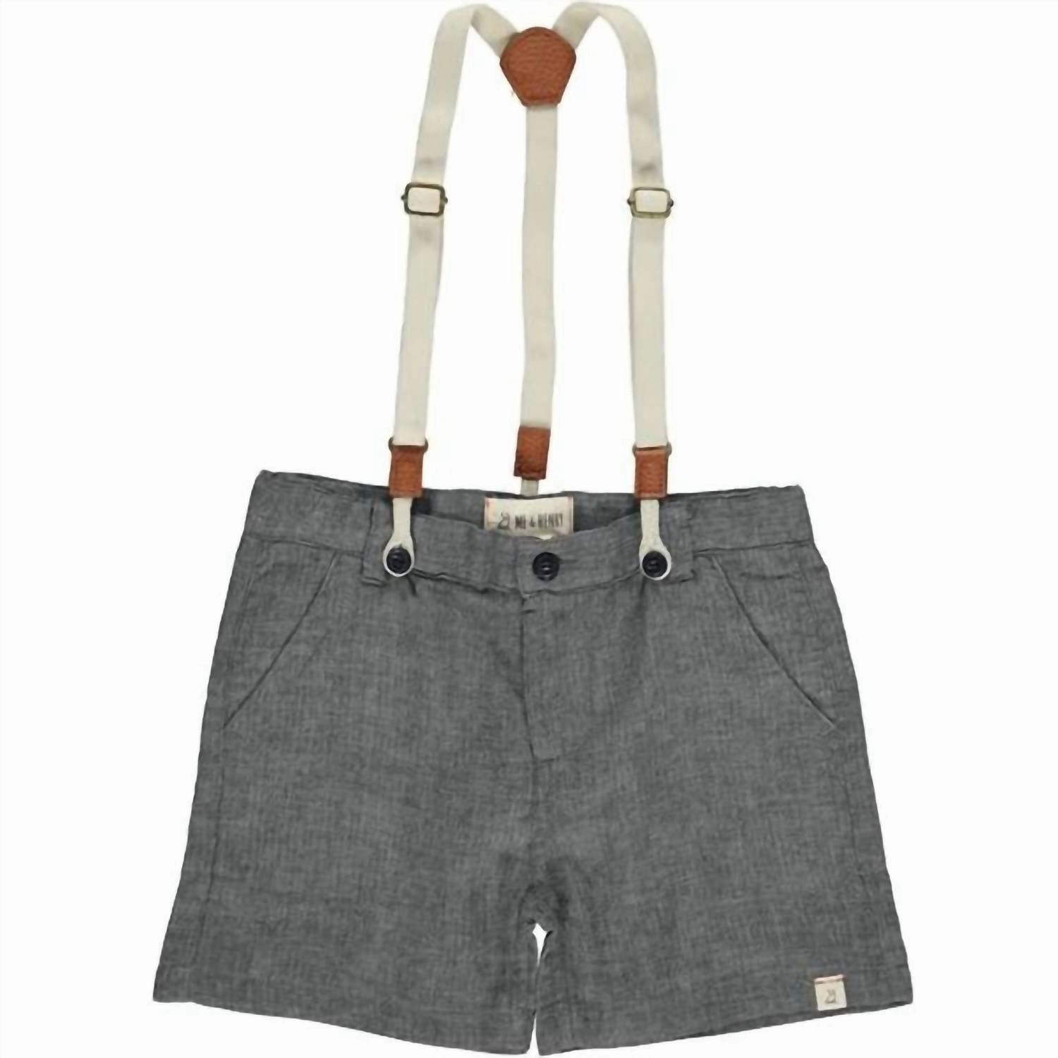 Boy's Captain Shorts With Removable Suspenders In Grey Gauze boys jogger pants, school uniform pants boys