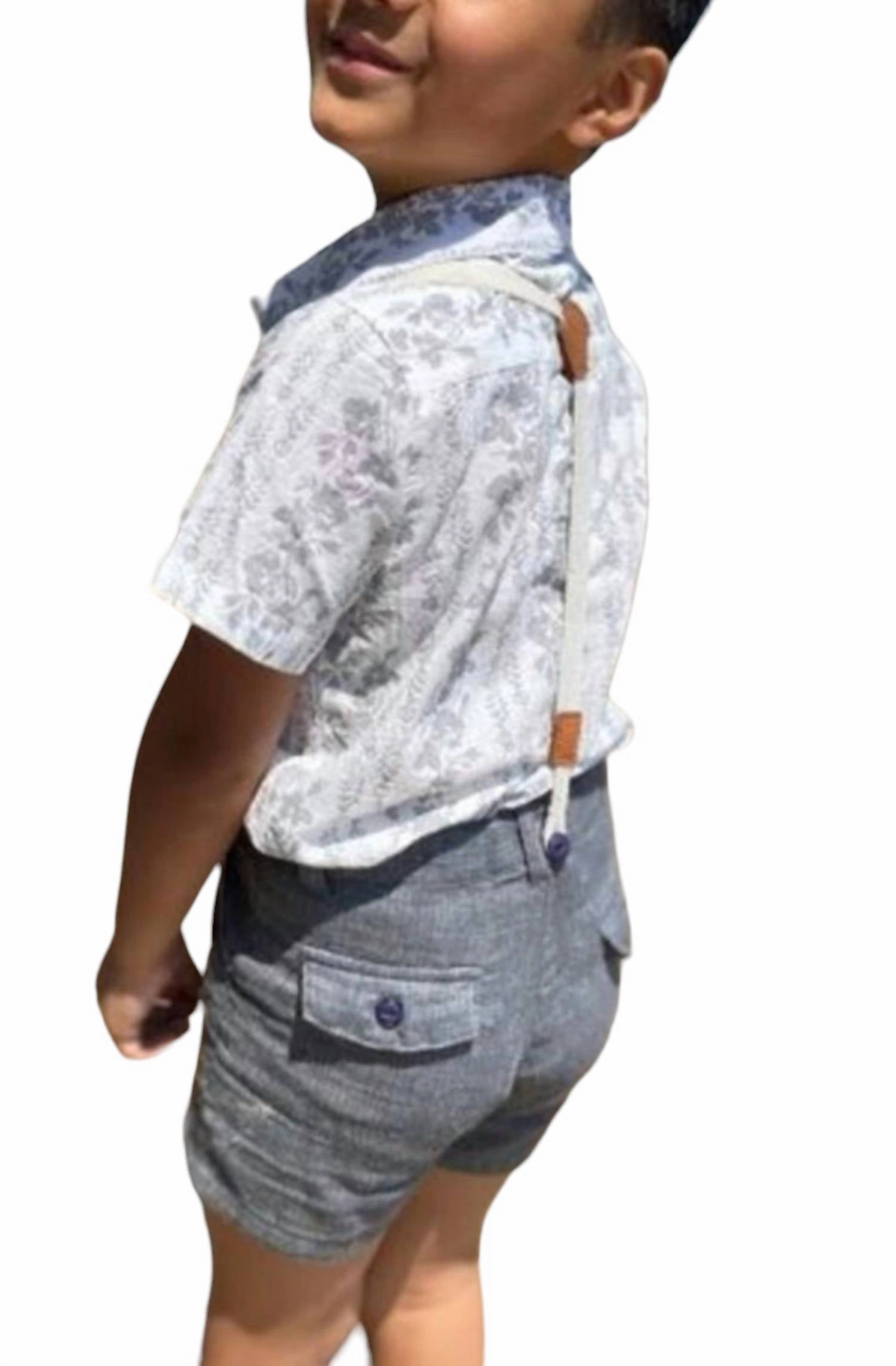 Boy's Captain Shorts With Removable Suspenders In Grey Gauze Boys Elastic Waist Trousers