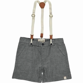 Boy's Captain Shorts With Removable Suspenders In Grey Gauze boys jogger pants, school uniform pants boys
