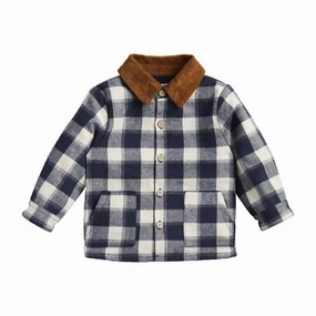 Boy's Check Shacket In Navy winter jackets for boys, lightweight puffer boys