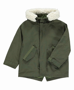 Boy's Corby Parka Jacket In Khaki Green winter jackets for boys, lightweight puffer boys