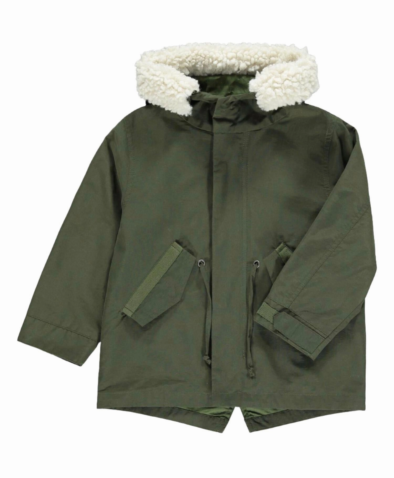 Boy's Corby Parka Jacket In Khaki Green winter jackets for boys, lightweight puffer boys