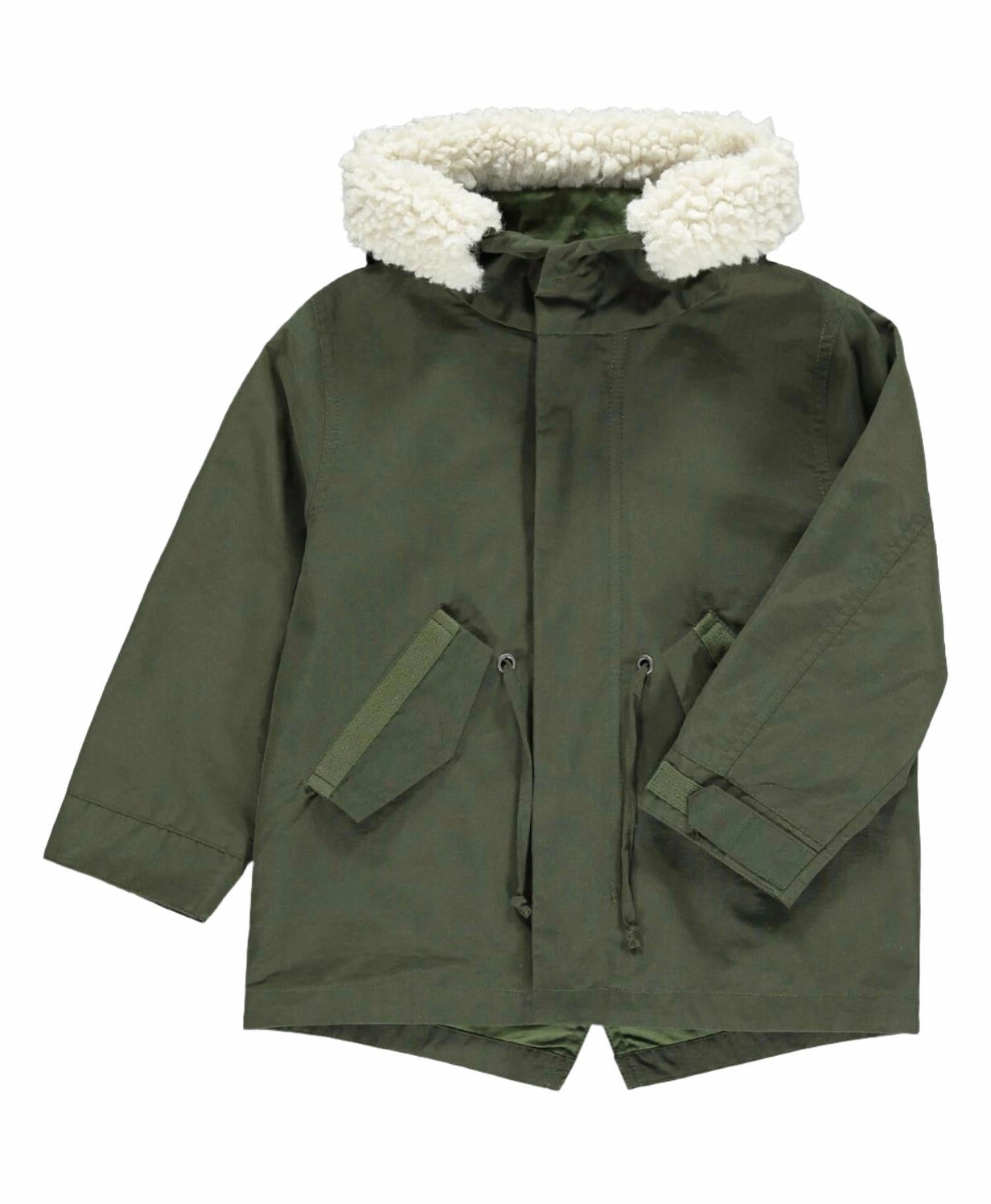 Boy's Corby Parka Jacket In Khaki Green Boys Waterproof Parka
