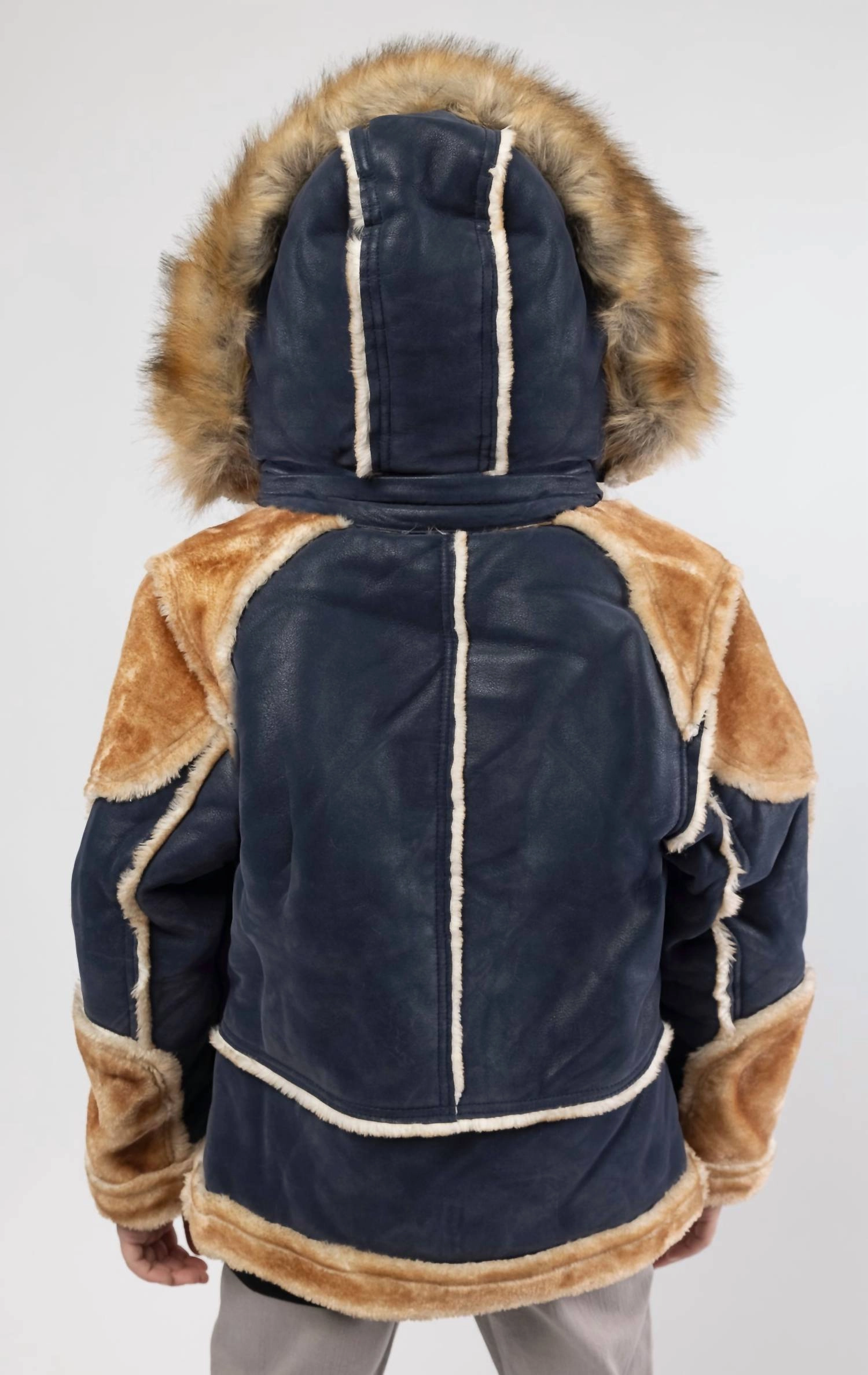 Boy's El Jefe Shearling Moto Jacket In Navy Boys Waterproof Parka