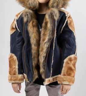 Boy's El Jefe Shearling Moto Jacket In Navy winter jackets for boys, lightweight puffer boys
