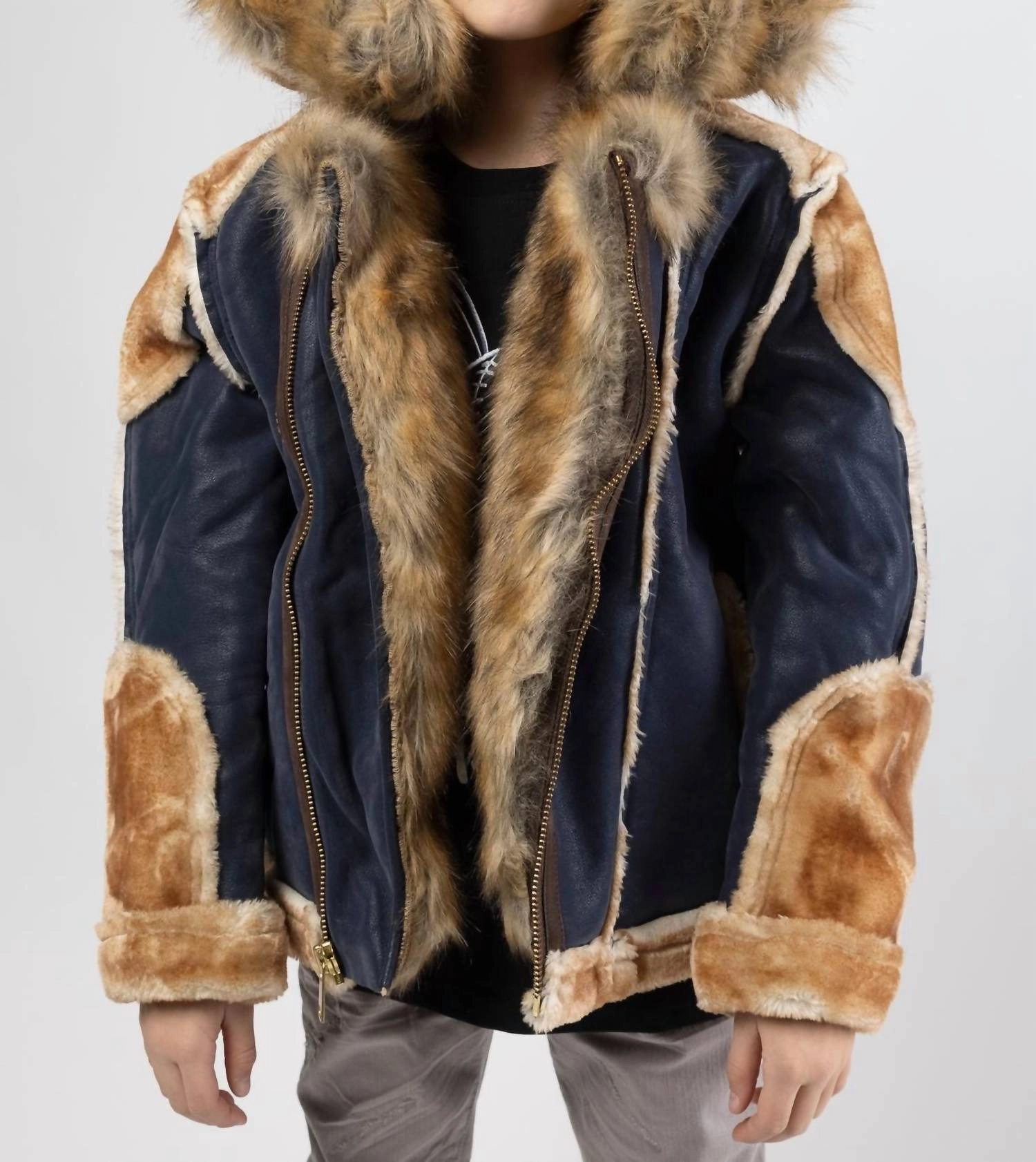 Boy's El Jefe Shearling Moto Jacket In Navy winter jackets for boys, lightweight puffer boys