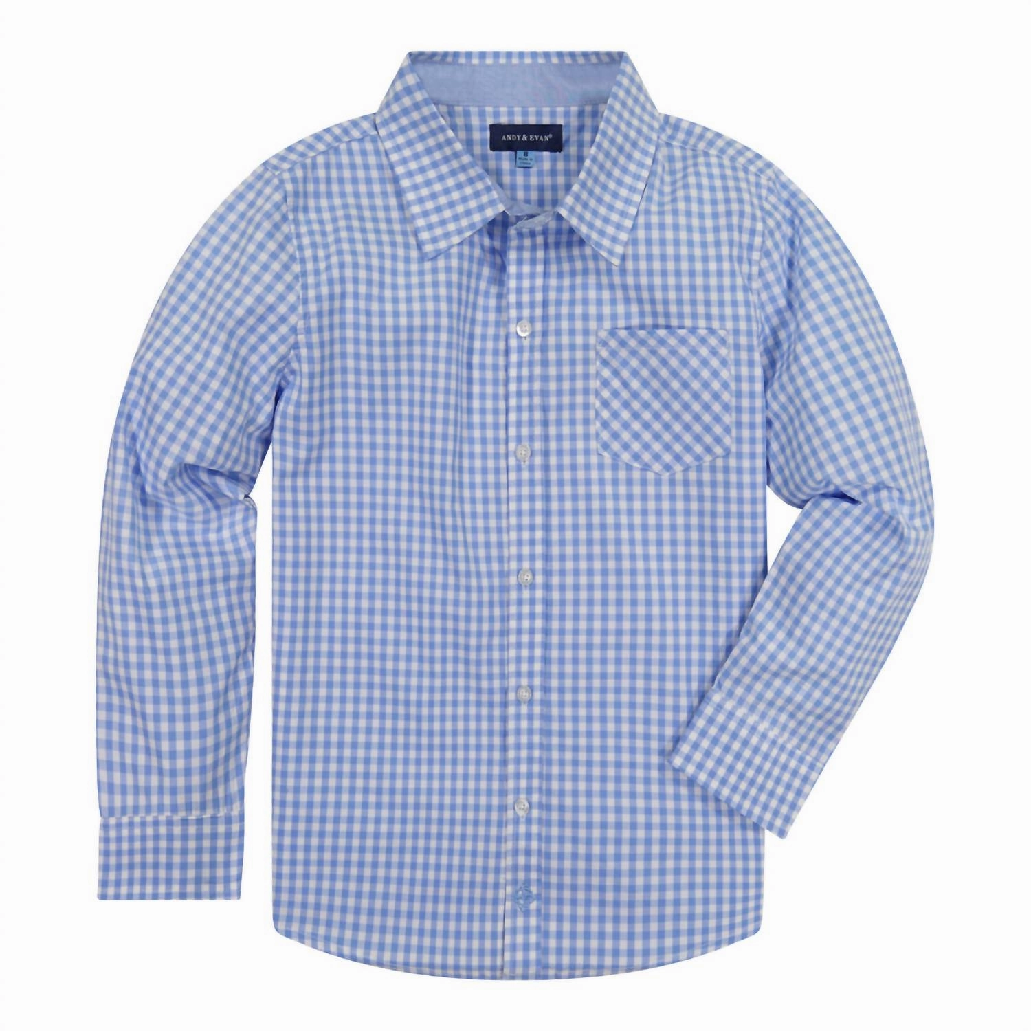 Boy's Gingham Button Down Shirt In Light Blue Check Boys Henley T Shirt