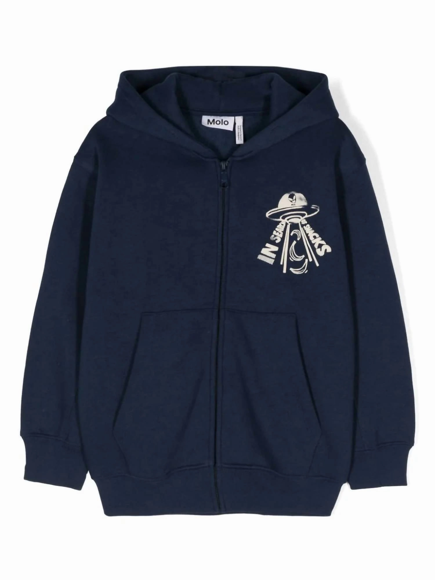 Boy's In Search Of Snacks Mazz Hoodie In Navy graphic tees for boys, polo shirts boys