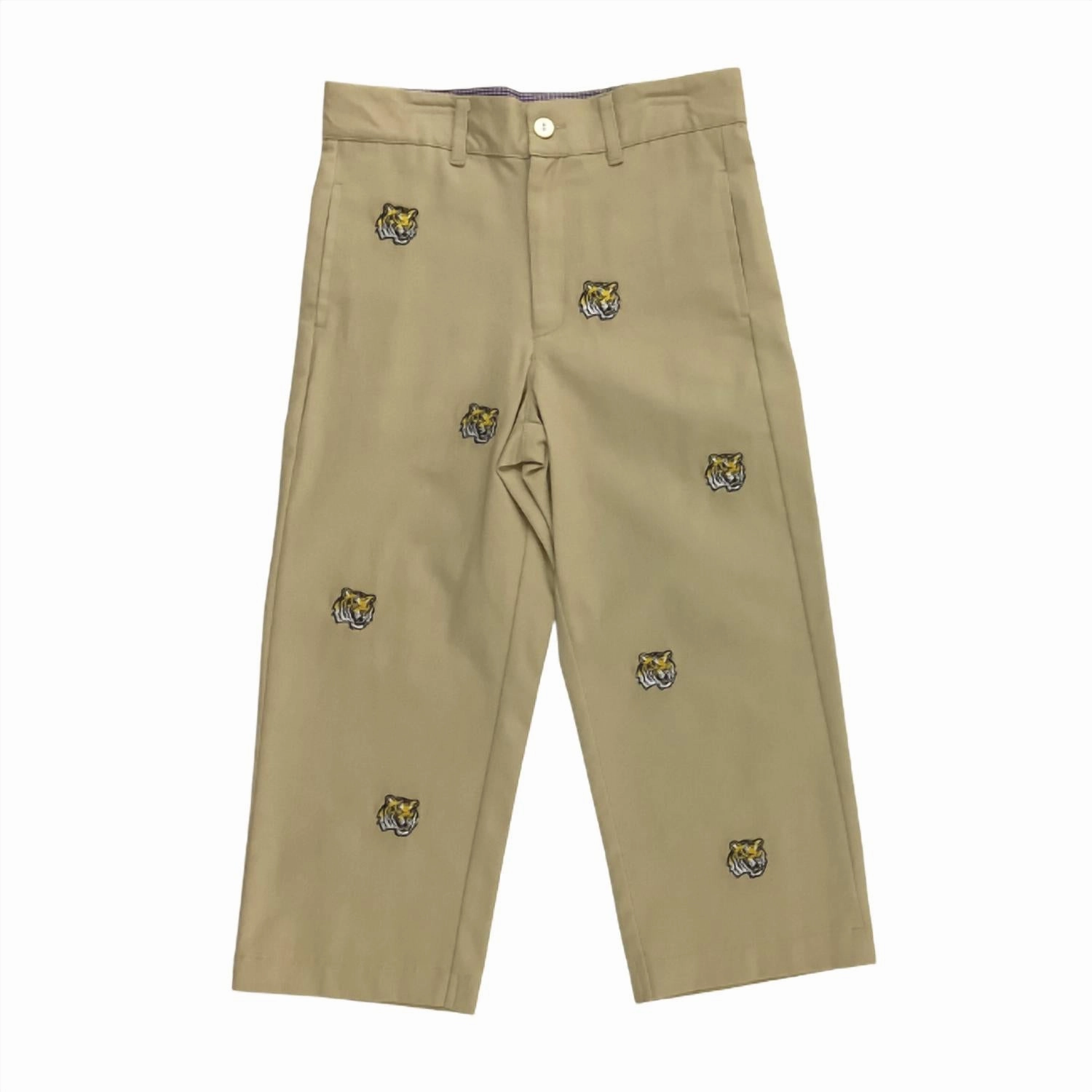 Boy's Lsu Collegiate Hand Embroidered Pants In Khaki Boys Elastic Waist Trousers