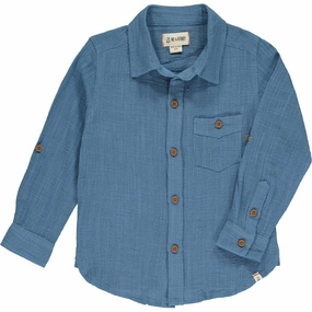 Boy's Merchant Button Down Shirt In Blue graphic tees for boys, polo shirts boys