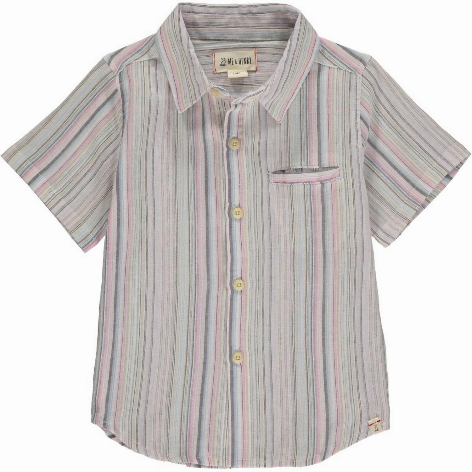 Boy's Multi Stripe Short Sleeved Shirt In Pier Pink Boys Henley T Shirt