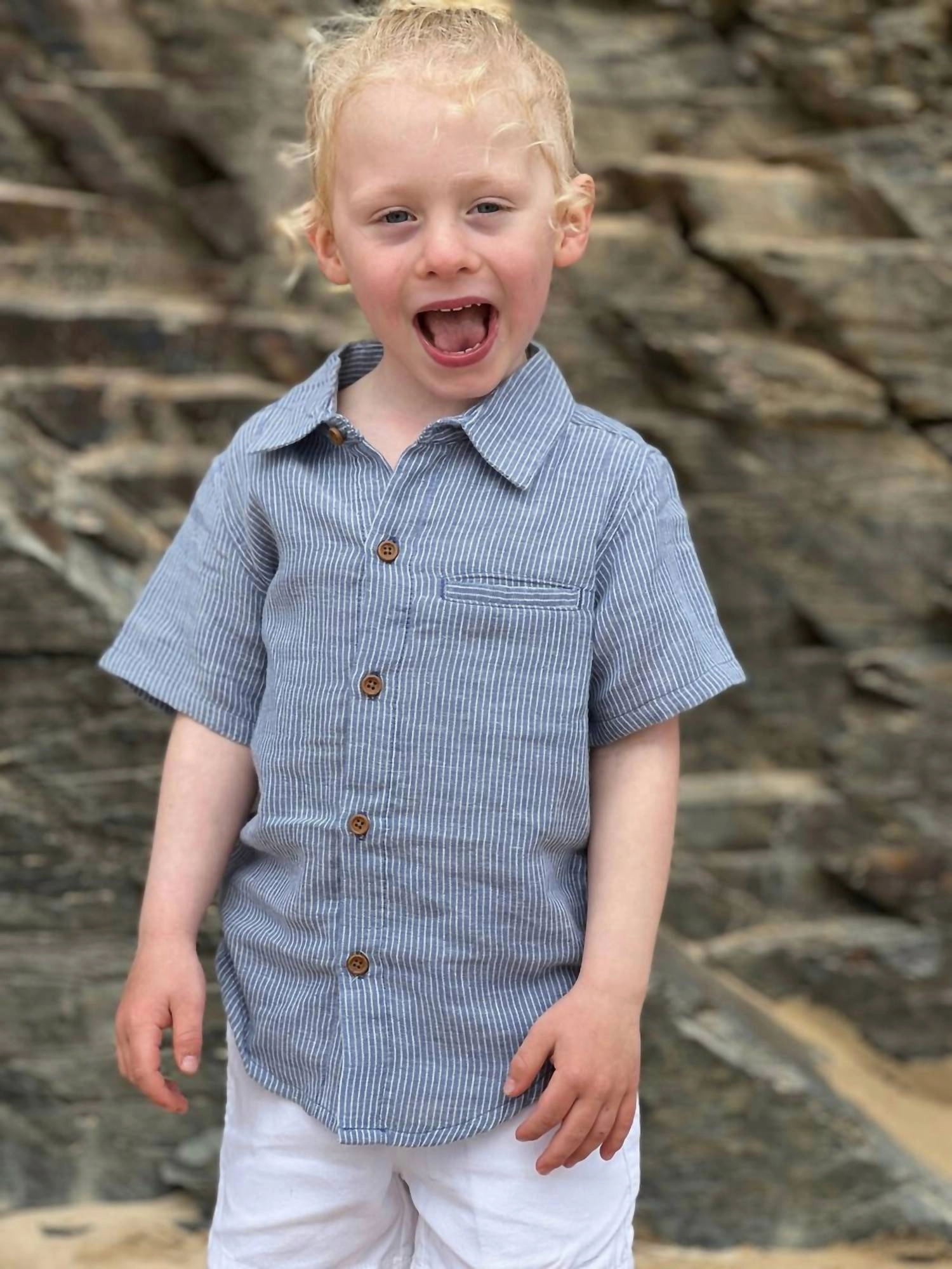 Boy's Newport Button Down Shirt In Navy Stripe Boys Henley T Shirt
