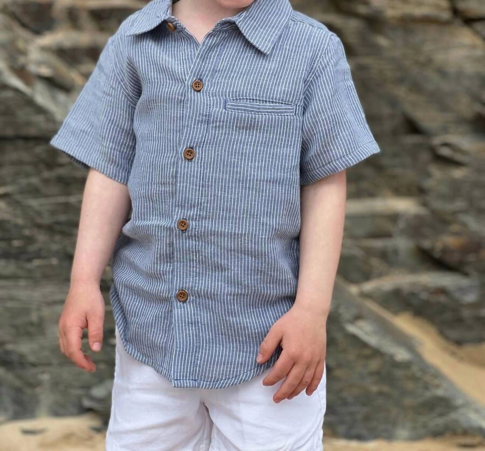 Boy's Newport Button Down Shirt In Navy Stripe Boys Henley T Shirt