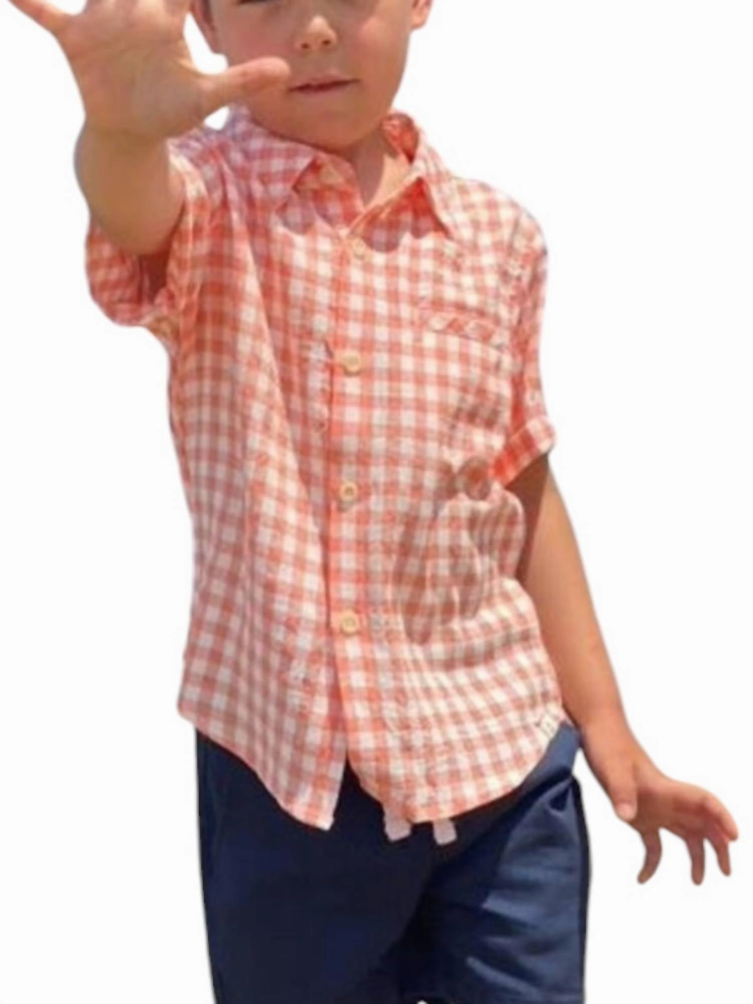Boy's Penzance Short Sleeve Shirt In Apricot Plaid Boys Henley T Shirt
