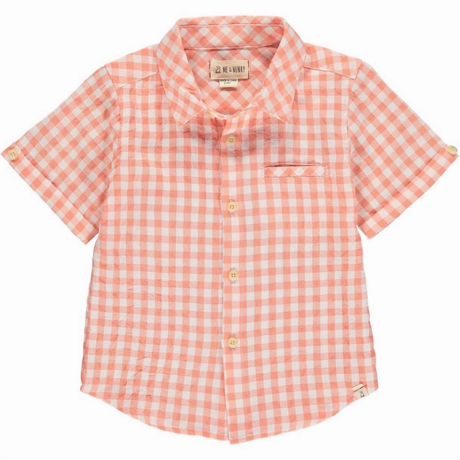 Boy's Penzance Short Sleeve Shirt In Apricot Plaid graphic tees for boys, polo shirts boys