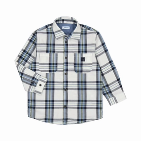 Boy's Plaid Long Sleeve Shirt In Glacial White graphic tees for boys, polo shirts boys