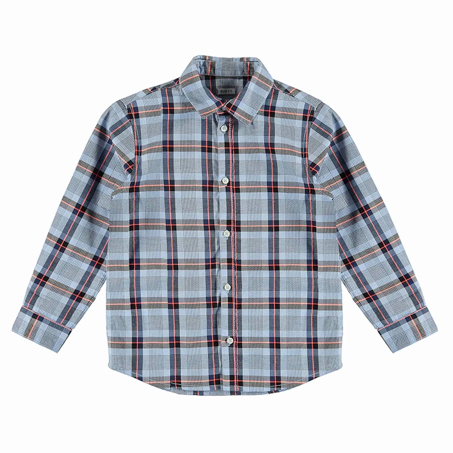Boy's Plaid Long Sleeve Shirt In Light Blue Boys Henley T Shirt