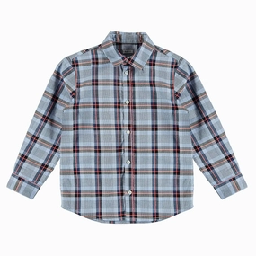 Boy's Plaid Long Sleeve Shirt In Light Blue graphic tees for boys, polo shirts boys