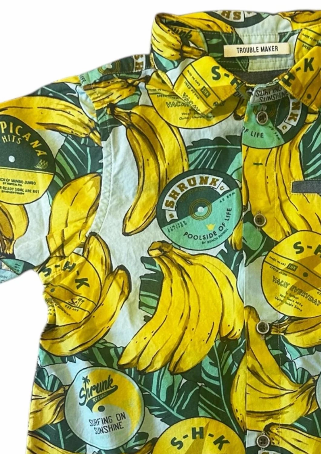 Boy's Printed Shrot Sleeve Button Down Shirt In Bananas Boys Henley T Shirt